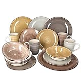 Van Well 16-teiliges Geschirr-Set Sorrento I Kombi-Service für 4 Personen I Tafel-Service mit je 4x Speiseteller - Suppenteller - Frühstücksteller & Tasse I Teller-Set aus Steing