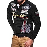 Celucke Herren Poloshirt Langarm Polo Polohemd Besticken Basic Shirt, T Shirts Männer Coole Print Langarmshirt Sweatshirt Slim Fit (Schwarz, L)