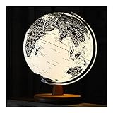 HJHJ globus weltkugel Beleuchtete Weltkugel Für Kinder Mit Holzständer Schwarz Antique Globe White Ocean Touchtyp (einstellbares Licht) 25Cm/10in erdkugel deko (Color : 25cm Adjustable Light)