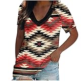 Damen V-Ausschnitt Sommer Locker Vintage T-Shirt Tops Damen Vintage Druck Oberteile Loose Shirt Blusen mit Aufdruck