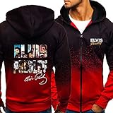 RLJqwad Herren Kapuze Reißverschluss Jacke-3D Elvis Casual Farbverlauf Bedrucktes Sweatshirt Casual Pullover Langarm Classic Coat Tops-Herren Geschenk Red-3XL
