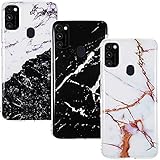 CLM-Tech Hülle 3X kompatibel mit Samsung Galaxy M21 / M30S - TPU Silikon-Hülle Case Schutzhülle Handyhülle 3er Set - Marmor schwarz weiß G