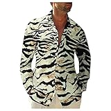Briskorry Herren Hemd Langarm Baumwolle Leinenhemd Zebramuster Freizeithemd Blumen Shirt Regular Fit Langarmshirt B