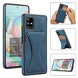 SZINTU Retro-Lederhülle für Galaxy A71 5G 6,7 Zoll mit Kartenschlitz-Halter, weiche TPU-Business-Hülle, stoßfeste Schutzhülle mit Ständer für Samsung Galaxy A71 5G 6,7 Zoll (Leder blau)