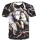 OYXZEXQW Beauty and Wolf Summer Fashion T-Shirt Buntes, natürliches, Cooles T-Shirt mit Aufdruck für Männer und F