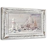 Feeby Vlies Leinwandbild Mariners-Souvenirs 60x40 cm Wand Bild Kunstdruck Deko Wohnzimmer Wohnungs Deko Shabby Chic Illusion Rahmen Beig