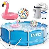 INTEX 305x76 cm Metal Frame Swimming Pool Schwimmbecken 28202 Komplett-Set mit Filterpumpe und Extra-Zubehör wie: Strandball und Schwimmring