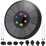 VASG Solar Springbrunnen mit LED, Solar Teichpumpe mit Batterie Solar Wasserpumpe mit LED Licht 7 Düse 4 Antikollisionsstange für Gartenteich, Aquarium, Teich, Fisch-Behälter, Vogelb