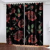 YTSDBB Blickdicht Gardinen für Schlafzimmer Rose Blätter schwarz B 160 x H 115 cm 3D Digitaldruck Druckmuster Öse Thermisch isoliert 90% für Schlafzimmer Wohnzimmer ​Kinderzimmer Junge mit M