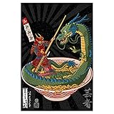 artboxONE Poster 30x20 cm Comic Samurai Battles Dragon Over Ramen - Bild Fresh Ramen Gym Japanese N