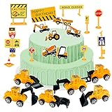 Bagger Kuchen Dekoration Baustellenfahrzeuge Kinder Spielzeug Bagger Verkehrsschilder Spielzeug Sticker Bagger Baufahrzeuge Set Cake Decoration Bagger Kinder Kuchendeko Geburtstag Junge, 22Pcs [Gelb]