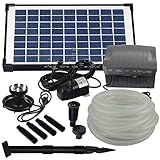 Agora-Tec® at-Solar Bachlaufpumpen - Set 10W-BLH mit Akku und 6- Fach LED Ring inklusive 9 Meter Bachlaufschlauch und LED Halterung, Hmax.: 600l/h Förderhöhe: 2,45 m bei Verwendung eines S