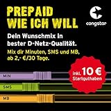 congstar Prepaid wie ich will [SIM, Micro-SIM und Nano-SIM] - Dein Wunschmix in bester D-Netz Qualität inkl. 10 EUR Startguthaben. Mix dir Allnet-Minuten, SMS und MB so wie du es brauchst, monatlich neu einstellb