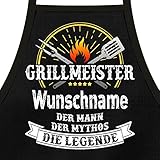 Shirtoo Grillschürze mit Spruch personalisierbar - Grillmeister [Wunschname] der Mann, der Mythos, die Legende schw