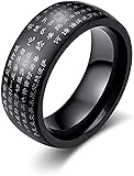 ZBQLKM Herren Wolf Ring Schmuck, Herren Titanstahl Buddhistische Schriften Herz Sutra Ring Buddhistische Schriften Amulett Chinesische Kulturliebhaber Geschenk, Schwarz, 11 O