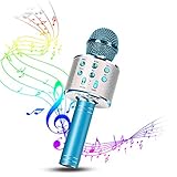 Karaoke Mikrofon, Drahtlose Bluetooth Mikrofon Tragbares Handmikrofon mit Lautsprecher und Aufnahme, Drahtlose Mikrofon Player für Erwachsene und Kinder, Kompatibel mit Android/IOS (Blau)