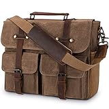 NUBILY Aktentasche Herren Umhängetasche Leder Canvas Arbeitstasche Schultertasche für Herren, Laptoptasche Messenger Bag für 15,6 Zoll Laptop,B