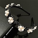 Pearl Rhinestone Double Bangs Hairstyle Headbands,Double Layer Pearl Twist Plait Hairpins Hollow Headband With Clips, Fashion headbands for women hair accessories for girls (A)
