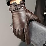 Touchscreen Lederhandschuhe, Elegante Winterhandschuhe in Schwarz und Braun, Herren Lederhandschuhe für Radfahren Wandern(Size:m,Color:Braun)