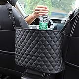 ANLEM Auto Netztasche Handtaschen, Car Net Pocket Handtaschenhalter Autositztasche Leder Lederhandtaschenhalter Autotaschen-Aufbewahrungsorganisator zwischen den Vordersitzen für Auto und LKW-Schw