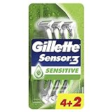 Gillette Sensor3 Sensitive Einwegrasierer Männer, 6 Rasierer mit 3-fach Kling