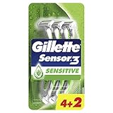 Gillette Sensor3 Sensitive Einwegrasierer Männer, 6 Rasierer mit 3-fach Kling