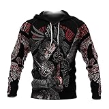 COSYJIA Viking Warrior Zip Hoodie, Tattoo 3D gedruckt Herren Hoodie Harajuku Fashion Fleece Pullover Cosplay Kostüm Unisex Jacke Large Size (Color : Black, Size : L)