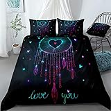 Chanyuan Traumfänger Bettbezug Liebe Muster 135x200 cm, 2 Teilig Schwarz Bettwäsche Set Mädchenbettwäsche Kinderbettwäsche Weich Mikrofaser Exotisch Stil Federn mit Reiß