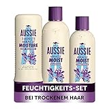 Aussie Haarpflege Set: 1x Miracle Moist Shampoo 300 ml + 1x Pflegespülung 250 ml + 1x Intensivpflege 250 ml, Für Trockenes Haar, Mit Macadamianussöl, Shampoo Damen, T