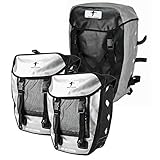 Red Loon 3er Set 2 x robuste Fahrradtasche aus LKW-Plane 1 x Fahrrad-Rucksack – wasserdichte Doppelpacktasche + Rucksack in Silb