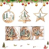 6 Stück Weihnachtsanhänger Holz,Anhänger Dekoration Holz mit Aufbewahrungsbox,Weihnachtsdeko basteln,Ornamenten für Weihnachtsbaum mit Box,Anhänger Holz W