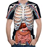 Buwei Men Halloween Kurzarm T-Shirt mit O-Ausschnitt Skelett Interne Organe 3D-Druckob