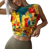 ASDFK Bauchfreies Oberteil, Sport-Shirts für Damen, süßes ärmelloses Yoga-Top, Laufen, Fitnessstudio, Workout, Shirt, übergroße Muskel-Shirts, Tank-Tops, gelb, XXL