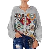 ZFQQZXC Frühlings-Damen-Langarm-Shirt mit Rundhalsausschnitt und Retro-Mehrfarbendruck