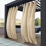 Clothink Outdoor Vorhang Wetterfest Windschutz - 132x215cm Beige mit Ösen Oben und Unten - Wasserdicht Sichtschutz Sonnenschutz für Balkon Terrasse Veranda Pergola Gartenlaub