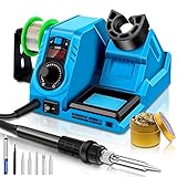 Lötstation 60W Lötkolben Set mit LCD-Anzeige 90-480℃ einstellbarer Temperatur Lötkolben Soldering Station gleichbleibende Temperatur mit 5 Zusätzlichen Lötspitzen für Schule Labor Hobbylö