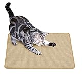 PETTOM Kratzmatte Katze, Kratzteppich Sisal 40×60cm, Kratzbretter Boden rutschfest, Natürlicher Sisalteppich für Katzen (40×60cm, Braun)
