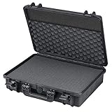 TOMcase Wasserdichter Outdoor Koffer für Notebook / Laptop und Zubehör; bruchfester Hartschalenkoffer mit konfigurierbarem Rasterschaumstoff, Schw