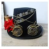 YUYLILI Frauen schwarz Steampunk Zylinder mit Zahnrad Brille und Rose Performance Hut DIY Hut Cosplay Steampunk Hut (Color : Schwarz, Size : 57cm)