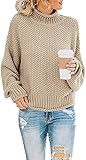 kayamiya Damen Rollkragenpullover mit Puffärmeln Grobstrick Oversized Pullover Tops - khaki - X-Groß