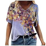Damen T-Shirt Sommer Kurzarm Rundhals Casual Oberteile Baumwoll Basic Tops Shirt WX 7- Purple XX-Larg