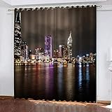 TTBBBB Blickdicht Vorhang Wärmeisolierender Stadt Farbe B 264 x H 242 cm Gardinen Verdunkelungsvorhang Schlafzimmer Kinderzimmer Thermovorhang Fensterdekoration 3D Muster Ösen schal 2Er S