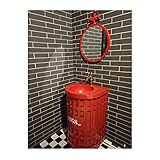 YLR Schmiedeeisen Standwaschbecken, Industrie Stil Waschbecken Mit Wasserhahn Und Abfluss Combo Retro Einteilige Waschtisch Für Bar KTV Internet Cafe Toilette 86 X 47 X 57 cm(Color:Rot+Spiegel)