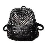 DokinReich Damen Rucksack PU Leder Rucksack Damen Leder Tasche Backpack Schulrucksack mit Mode Nieten Design für Mädchen (Schwarz)