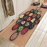Fussmatte,Läufer Teppich rutschfeste Küche Langer Teppich Vintage Khaki Runde Teller Gewürz Beilagen Drucken Anti-Ermüdungs-Bodenmatte Absorbierender Schwamm Gepolsterte Stehmatte Für Den Eing