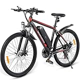 26 Zoll E-Bike MTB Herren Damen,Ebike Mit 350 Watt Motor 36V10Ah Lithium-Akku,Mountainbike ElektrofahrräDer Shimano 21-Gang Vollfederung,Black