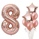 Unisun Nummer 8 Ballon, 40 Zoll Rose Gold große Digitale Ballons 8, Stern Helium Folienballons mit 4 Stück Ballon für Mädchen Frauen Geburtstagsfeier Jahrestag Hochzeitsdek