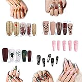 SITAILI 120Pcs Weihnachten Falscher Nagel Langer Sarg Drücken Sie auf Fake Nails Set, Ballerina Tragbare Nail Art Tipps Finger Maniküre Geschenk für Frauen & Mädchen (Set D)