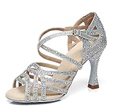 MINITOO Damen Tanzen Schuhe Tanzschuhe Latein Salsa Glitzer L357 Silber EU 40