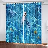 HOMEIEU Verdunkelungsvorhänge, 3D Ocean World Theme, Kinderzimmervorhänge Für Jungen, Wohnzimmervorhänge, Schlafzimmer Für Zuhause (W92xH160cm-2PCS)